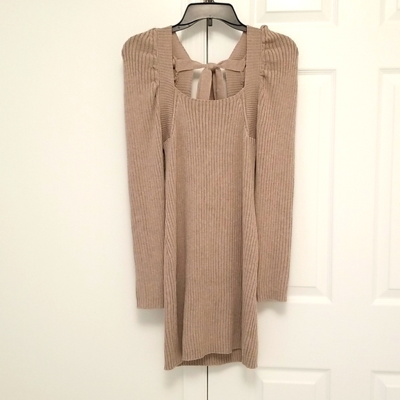 South Moon Under - Promesa Square Neck Rib Long Sleeve Dress, Bow Detail, NWT! - Picture 1 of 7